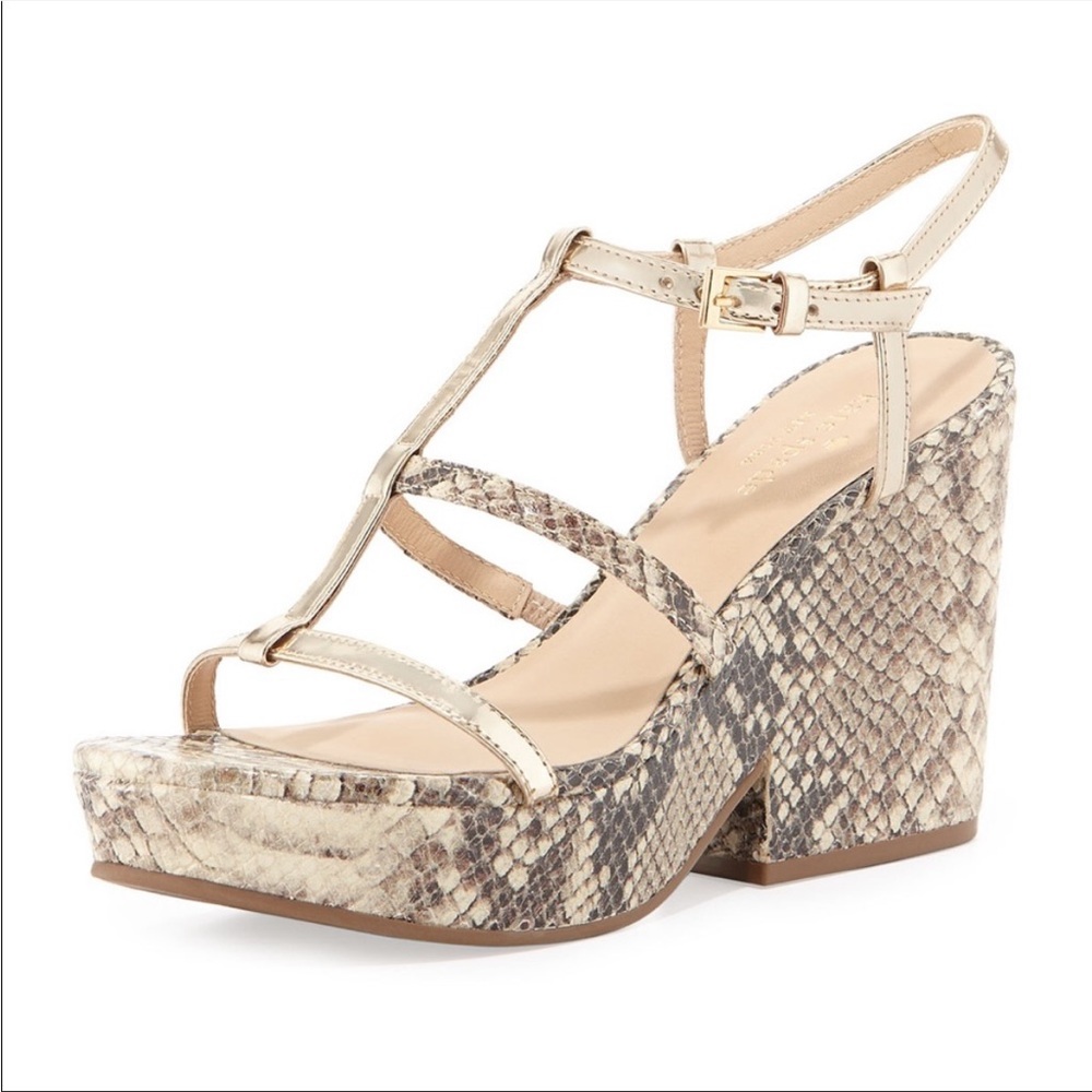 Authentic Kate Spade "Venezia" Sandal Snake Skin Neutral Gold Womens Size 9